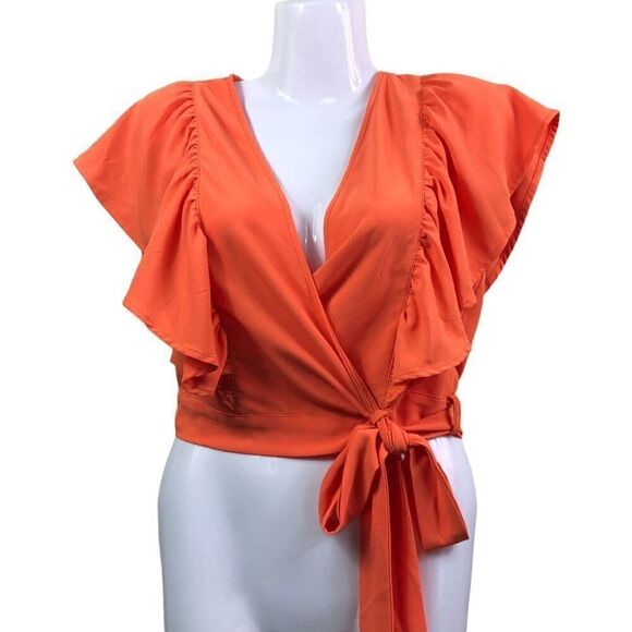 Fashion Nova Orange V Neck Wrap Valery Top - Picture 1 of 8